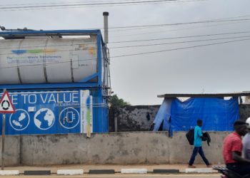 This Waste to energy transformer unit located in Aberdeen is the first it its kind in Sierra Leone and it supplies electricity to the nearby Aberdeen Women's Center, a hospital that provides maternal and infant healthcare services. Wednesday February 15. Photo credit, Kemo Cham, ManoReporters.