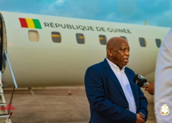 Guinea Foreign Minister, Dr. Morissanda Kouyaté, shortly before boarding a Guinean aircraft on Tuesday, February 28. Photo credit, Presidency of Guinea.