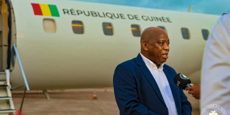 Guinea Foreign Minister, Dr. Morissanda Kouyaté, shortly before boarding a Guinean aircraft on Tuesday, February 28. Photo credit, Presidency of Guinea.