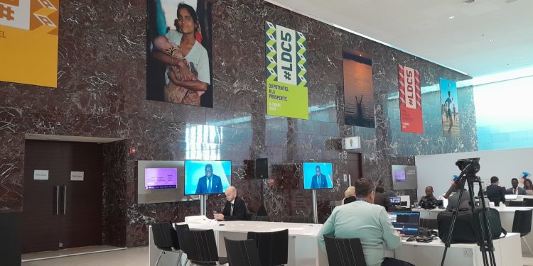 President Bio addressing the delegates in Doha, Qatar, March 5, 2023. Photo Credit, State House Communications