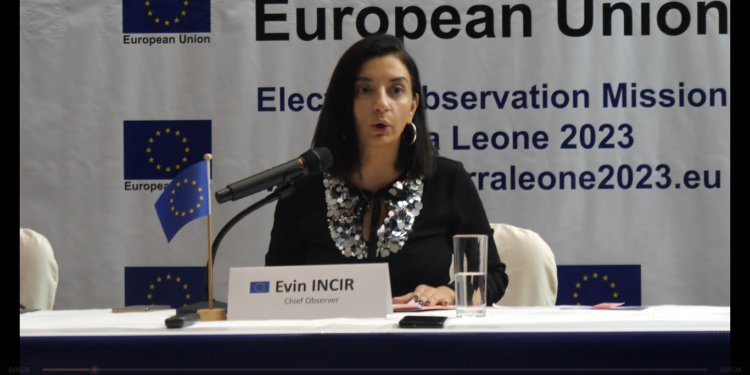 Evin Incir, Chief Observer, EU Elections Observation Mission to Sierra Leone 2023. Photo credit, ManoReporters