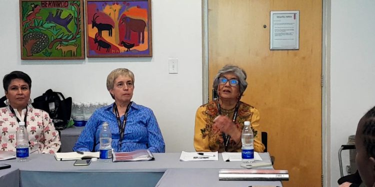 Koki Agarwal (1st from right), makes a pre-conference presentation within the Cape Town International Convention Center on May 7, 2023. Photo credit, Kemo Cham, ManoReporters.