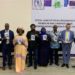 Officials, including SLAJ President Ahmad Sahid Nasralla, Information Minister Abdurahman Swaray and EU Ambassador Manuel Muller, pose with copies of the Media Manifesto following its unveiling. Photo credit, EU Country Delegation