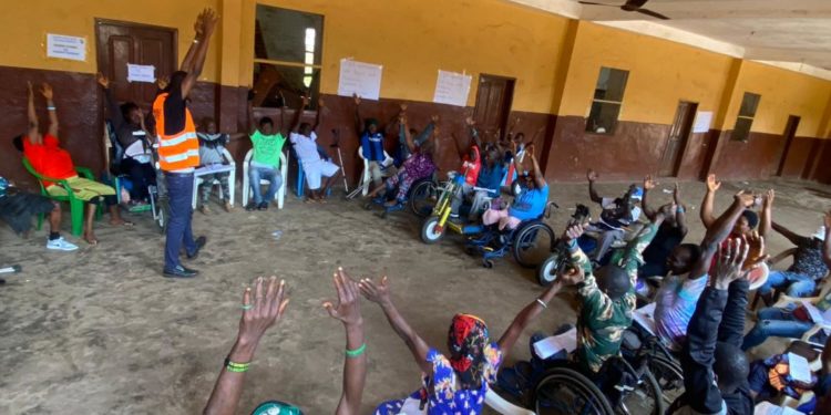 SWSL founder and national coordinator, Hassan Koroma, takes participants through an FDA session in Freetown on Thursday, July 20, 2023. Photo credit, Courtesy, SWSL