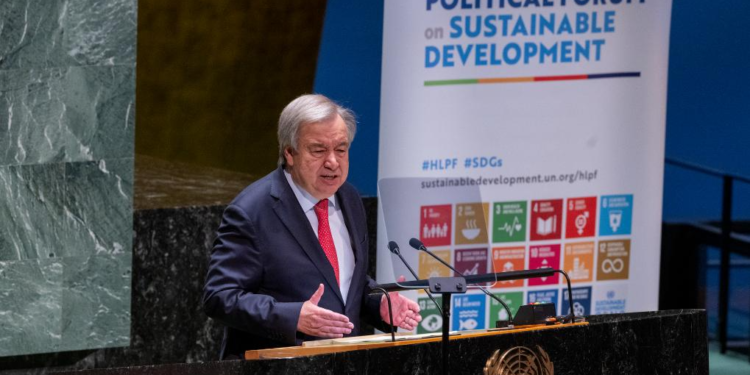 UN Secretary-General Antonio Guterres speaking at the opening of the Ministerial Segment of the HLPF on Sustainable Development at the UN headquarters in New York on July 17, 2023. Photo credit, Eskinder Debebe, UN.