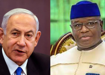 A photo collage of Israeli Prime Minister Benjamin Natanyahu and Sierra Leone's President Julius Maada Bio