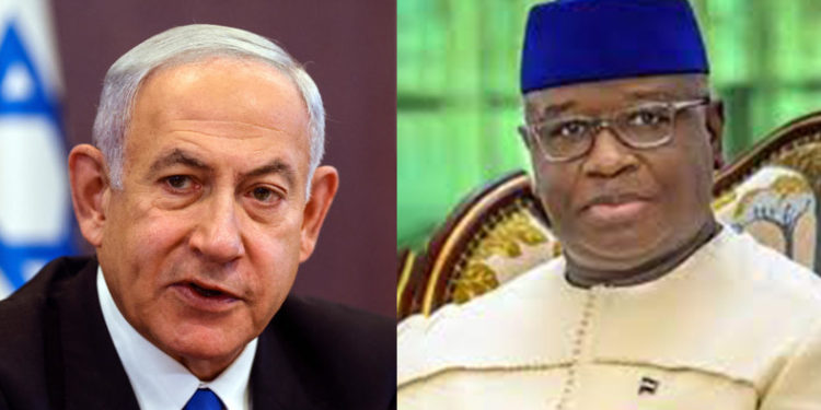 A photo collage of Israeli Prime Minister Benjamin Natanyahu and Sierra Leone's President Julius Maada Bio