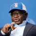 Sierra Leone President Julius Maada Bio delivers a keynote speech at the American University School of International Service in Washington, DC, on September 15, 2023. - AFP