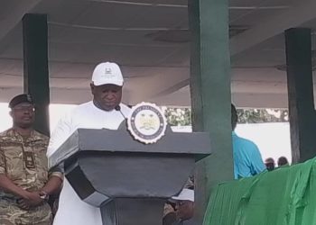 President Julius Maada Bio addressing the World Food Day commemorative event in Pujehun on Monday, October 16, 2023. Photo credit, Brima Sannoh, ManoReporters