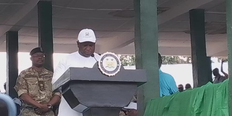 President Julius Maada Bio addressing the World Food Day commemorative event in Pujehun on Monday, October 16, 2023. Photo credit, Brima Sannoh, ManoReporters