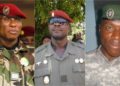 Former Guinea junta leader Moussa Dadis Camara and the two other close allies of his who are thought to have escaped from prison in Conakry on Saturday, November 4. Image by Guinea News.
