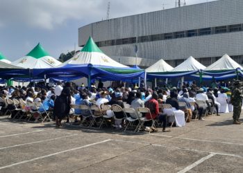 The scene of an interfaith service organized for members of the security forces who died during the alleged attempted coup in Sierra Leone on November 26. Photo credit, Kemo Cham, ManoReporters