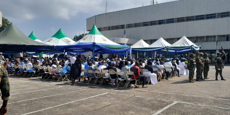 The scene of an interfaith service organized for members of the security forces who died during the alleged attempted coup in Sierra Leone on November 26. Photo credit, Kemo Cham, ManoReporters