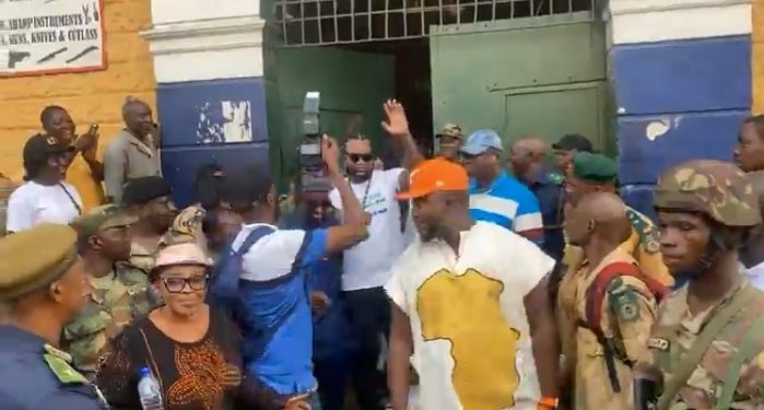 Sierra Leonean rapper LAJ, real name Alhaji Amadu Bah, emerges from the Pademba Road Maximum Security Prison in Freetown on Monday, 1 January, 2024. Photo, screengrab. Kemo Cham, ManoReporters.