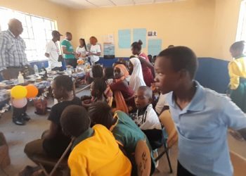 School children attend a presentation in the biology station at the 6th edition of the National Science Festival in 2023 in Kabala, Koinadugu District. Photo credit, Kemo Cham, ManoReporters.