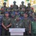Junta spokesman General Amara Camara, surrounded by military collegaues, reads a presidential decree on Monday, january 19 in Conakry. Screenshot of video image. Kemo Cham, ManoReporters