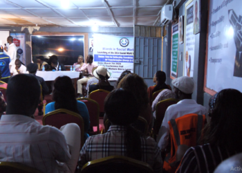 SWSL Founder and National Coordinator, Hassan Koroma, speaks at the launch of a weeklong activities as part of commemoration of 2024 Social Work Month. Thursday, March 7, 2024. Photo credit, Ibrahim Barrie, ManoReporters.
