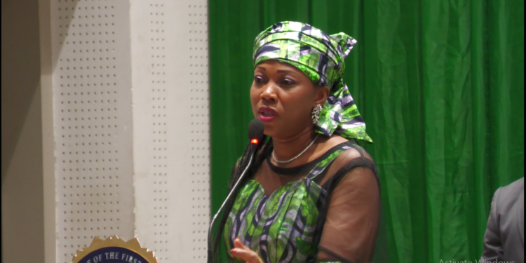 First Lady Fatima Bio speaks at an event marking the discharge of 40 former drug addictions on Saturday, April 16. Photo credit, Morrie Koroma, ManoReporters
