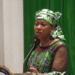 First Lady Fatima Bio speaks at an event marking the discharge of 40 former drug addictions on Saturday, April 16. Photo credit, Morrie Koroma, ManoReporters