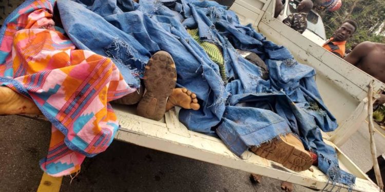 Remains of victims of fatal road accident along Bo- Sahn Malen Highway on Tuesday, April 2, 2024. Photo Credit, Alhaji Mohamed Bawoh, Chairman of the Motor Drivers Union in Malen.