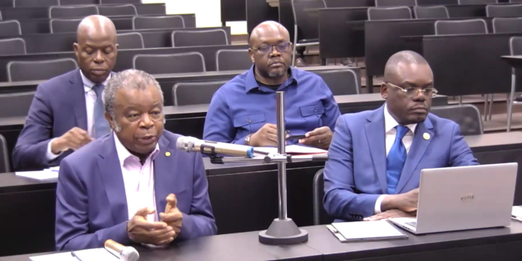 Africa CDC boss and some health officials of the DRC appear at a press conference on Tuesday, August 20. Image, Screengrab of presser, Kemo Cham