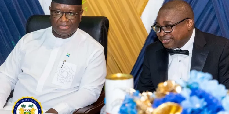 President Julius Maada Bio and Government of Bank of Sierra Leone, Dr Ibrahim Stevens. Image, State Houe Communications