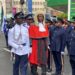 Acting Chief Justice of Sierra Leone, Nicholas C. Browne-Marke, inspects a guard of honor mounted by the personnel of the Sierra Leone police as part of the ceremony marking the beginning of the September session of Criminal cases. Image, Judiciary Communications Unit, Judiciary of Sierra Leone.