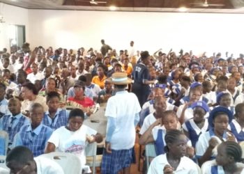 Pupils gather at the Pujehun District Council Hall for the Intern-Secndary School Quiz and Debating Competition. Image, Brima Sannoh, ManoReporters.
