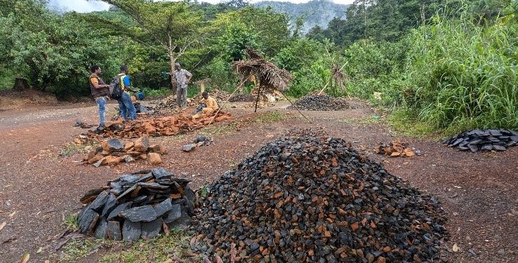 Illegal stone miners in the heart of the Kamboi Hills. Environmental degradation remains an urgent issue for Sierra Leone, particularly in the Kambui Hills, Western Area Peninsular National Park and other critical landscapes in Sierra Leone. Image, SLAJ Secretariat.