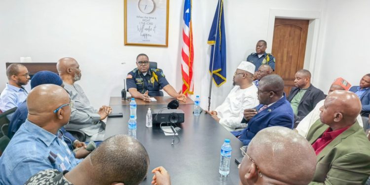 IGP Coleman at a meeting woth the Muslim community and members of the Liberia Electricity Company. Image, LNP.