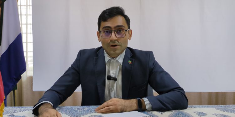 Kayvan R. Manesh, Deputy Head of Mission at the Iranian Embassy in Freetown, Sierra Leone speaking in an interview with ManoReporters. Image, Kemo Cham, ManoReporters.