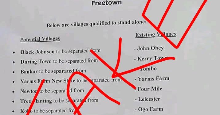 False: Viral Local Gov’t notice announcing separation of ‘potential villages from existing villages’ in Freetown Municipality