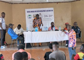 SLYDCL Executive Director, Habib T. Kamara gives a statement at the event in the Lumely Community Center, Grass Field on Monday, September 25, 2025. Image, Stephen 'Roman' Lahai, ManoReporters.