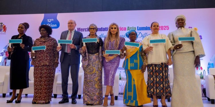 African First Ladies pose with Merck Foundation's Prof. Stangenberg-Haverkamp and CEO Dr Rash Kalej in Banjul, Gambia on Tuesday, 14th October, 2025. Image, Merck Foundation.