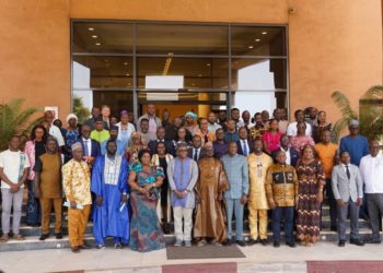 Delegates from Sierra Leone, Guinea, Liberia, Côte d’Ivoire, and Mali pose for a group photo at the just concluded four-day meeting on efforts to strengthen scientific, clinical, and genomic research on arboviruses across West Africa. Image, Patricia Conteh.