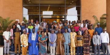 Delegates from Sierra Leone, Guinea, Liberia, Côte d’Ivoire, and Mali pose for a group photo at the just concluded four-day meeting on efforts to strengthen scientific, clinical, and genomic research on arboviruses across West Africa. Image, Patricia Conteh.
