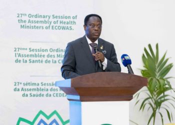 WAHO Director General Dr. Melchior Athanase Joël Codjovi Aïssi addresses delegates at the official opening ceremony of the 27th Ordinary Session of the Assembly of ECOWAS Health Ministers in Freetown, Sierra Leone on April 25th, 2026. Image, WAHO Communications Unit.