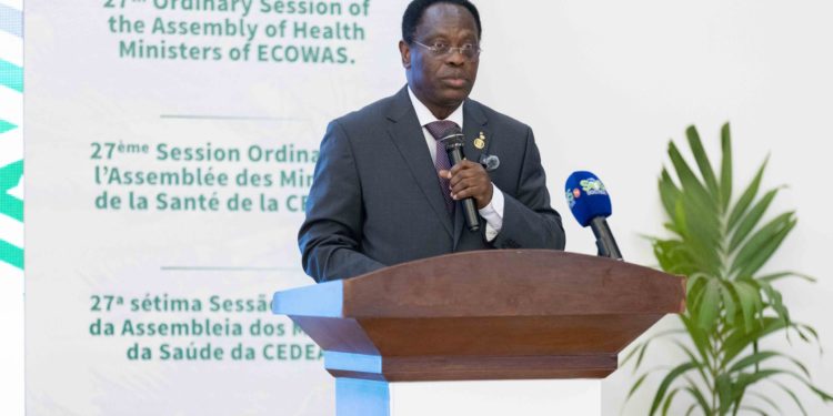 WAHO Director General Dr. Melchior Athanase Joël Codjovi Aïssi addresses delegates at the official opening ceremony of the 27th Ordinary Session of the Assembly of ECOWAS Health Ministers in Freetown, Sierra Leone on April 25th, 2026. Image, WAHO Communications Unit.