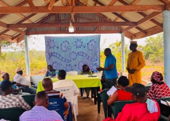 Land for Life and partners engage chiefdom stakeholders at the resident of Regent Chief in Malen on the current state of affairs with regards to Socfin and land owners relationship on Wednesday 23rd April, 2026. Image, Brima Sannoh, ManoReporters.