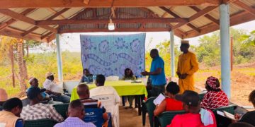 Land for Life and partners engage chiefdom stakeholders at the resident of Regent Chief in Malen on the current state of affairs with regards to Socfin and land owners relationship on Wednesday 23rd April, 2026. Image, Brima Sannoh, ManoReporters.