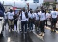 Andrew Jaiah Kaikai, Executive Director of NDLEA, takes part in a health walk on June 20th, as part of commemoration of World Drugs Day. The walk was held ahead of the day itself on June 26. Image, NDLEA.