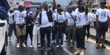 Andrew Jaiah Kaikai, Executive Director of NDLEA, takes part in a health walk on June 20th, as part of commemoration of World Drugs Day. The walk was held ahead of the day itself on June 26. Image, NDLEA.