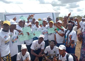 newly graduated men and women from a drug rehabilitation center in Kono ose with their certificates alongwise family members on June 5th, 2026. Image, NPHA Sierra Leone.